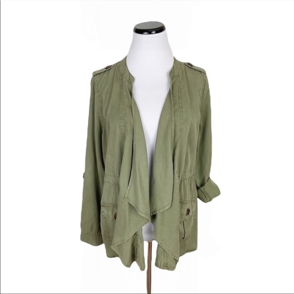 NWT Knox Rose Draped Cargo Jacket Top Lightweight Pockets Green Size Small - Picture 4 of 10